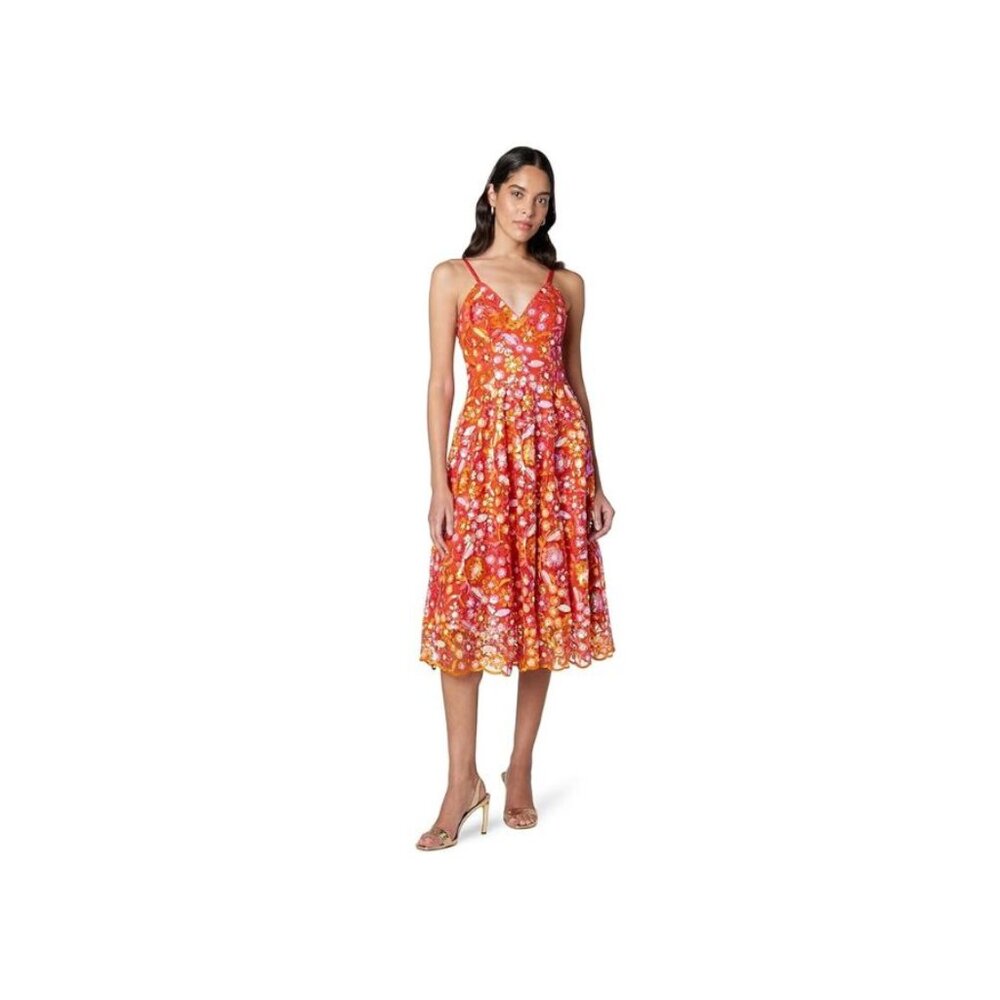 NWT Dress The Population Maren Orange Floral Sequin Midi Dress Sz Small